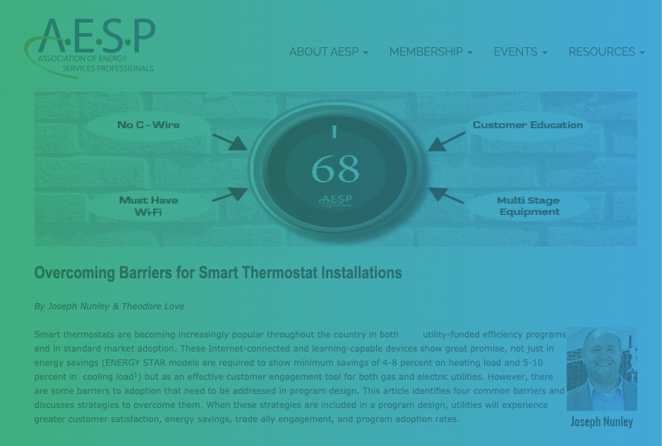 PSD Article on Smart Thermostat Installation Barriers in AESP December 2019 Strategies eMagazine