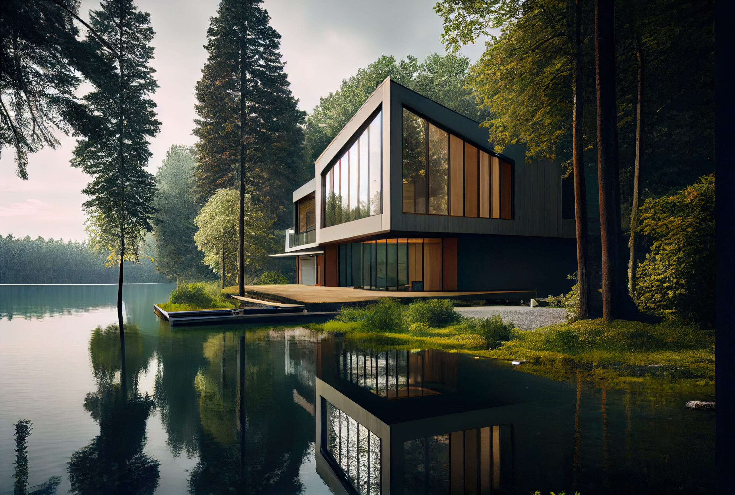 Modern house at lake